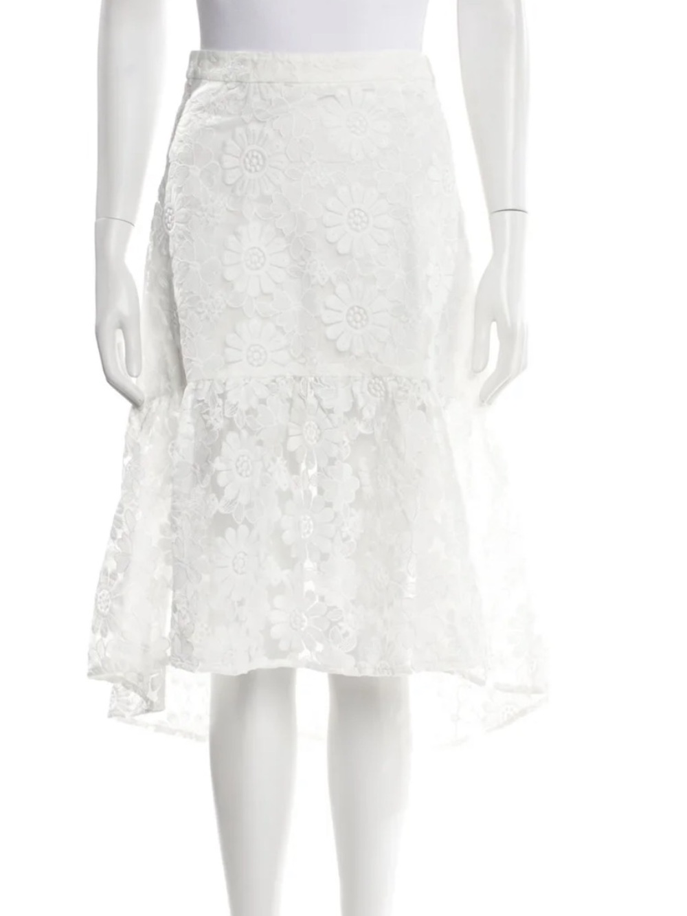 Cynthia Rowley White Floral Lace High-Low Midi Skirt
